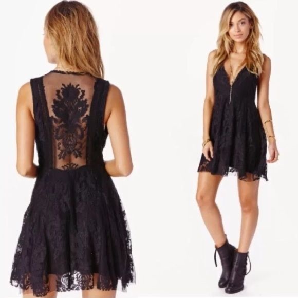 Free People floral mesh embroidered Elegant Black Lace Dress - Picture 5 of 6